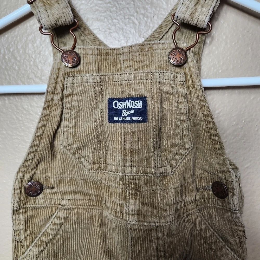 Oshkosh B'Gosh Tan Corduroy Flip Cuff Overall Bibs-Size 9 Months